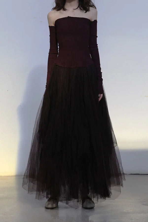 Marc Le Bihan 21908 Shrink Silk Ballet Dress Flat Shoulder Series Triple Gauze Skin-friendly MLB-21908-JIUHONG Wine Red